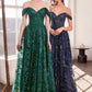 Ladivine Amoris T607 Glitter Print Off the Shoulder A-Line Prom Gown