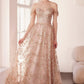 Ladivine Amoris T607 Glitter Print Off the Shoulder A-Line Prom Gown