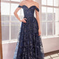 Ladivine Amoris T607 Glitter Print Off the Shoulder A-Line Prom Gown