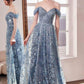 Ladivine Amoris T607 Glitter Print Off the Shoulder A-Line Prom Gown