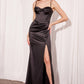 Ladivine Amoris T608 Long Fitted Satin Prom Gown Corset Bodice Slit