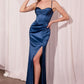 Ladivine Amoris T608 Long Fitted Satin Prom Gown Corset Bodice Slit