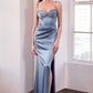Ladivine Amoris T608 Long Fitted Satin Prom Gown Corset Bodice Slit