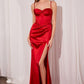 Ladivine Amoris T608 Long Fitted Satin Prom Gown Corset Bodice Slit