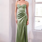 Ladivine Amoris T608 Long Fitted Satin Prom Gown Corset Bodice Slit