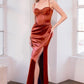 Ladivine Amoris T608 Long Fitted Satin Prom Gown Corset Bodice Slit