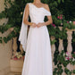 Flowing chiffon gown, one-shoulder neckline A-line - Farnelli
