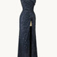 Ladivine Amoris T806 One Shoulder Evening Sequin Dress Leg Slit