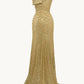 Ladivine Amoris T806 One Shoulder Evening Sequin Dress Leg Slit