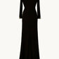 Ladivine Amoris T809 Long Sleeve V-Neckline Embellished Leg Slit Gown