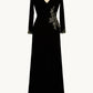 Ladivine Amoris T809 Long Sleeve V-Neckline Embellished Leg Slit Gown