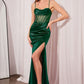 Ladivine Amoris T812 Long Fitted Sheer Bodice Cowl Neck Satin Prom Dress
