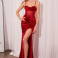 Ladivine Amoris T812 Long Fitted Sheer Bodice Cowl Neck Satin Prom Dress