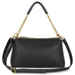 Black Italian full-grain leather crossbody bag by TAKEASY with a sleek shoulder strap and minimalist design.