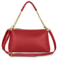 Red Italian full-grain leather crossbody bag by TAKEASY, featuring a sleek design and adjustable strap.