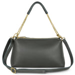 Dark grey Italian full-grain leather crossbody bag by TAKEASY with sleek design and adjustable strap.