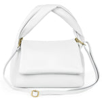 Italian full-grain leather top-handle bag by TAKEASY, white calf leather with elegant design and sturdy handle.
