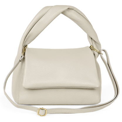 Takeasy Italian full-grain leather top-handle bag with beige calf leather, stylish and durable for everyday use.