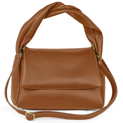 Takeasy Italian full-grain leather top-handle bag with brown calf leather, stylish and durable for everyday use.