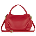 Red Italian full-grain leather top-handle bag by TAKEASY, featuring a sleek design and sturdy top handle.