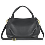 Italian full-grain leather top-handle bag by TAKEASY, black calf leather with polished handle and sleek design.