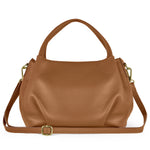 Brown Italian full-grain leather top-handle bag by TAKEASY, stylish and durable with a classic design.
