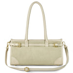 Takeasy Italian genuine suede and full-grain leather shoulder bag with top handle in beige, stylish and durable for everyday use