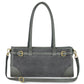 Dark grey TAKEASY Italian genuine suede and full-grain leather shoulder bag with top handle and sleek design.