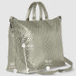 Italian Genuine Basketweave-Embossed Metallic Suede Top-Handle Bag | Treviso