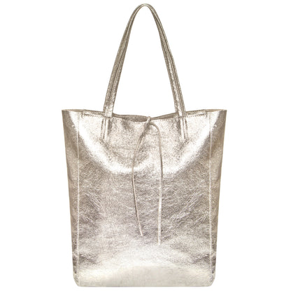 Italian Genuine Metallic Suede Tote Bag | Pisa