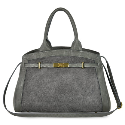 Italian Genuine Suede & Full-Grain Leather Top-Handle Bag | Forlì