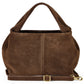 Italian genuine suede shoulder bag by TAKEASY in chocolate brown, featuring a soft leather finish and sleek design.