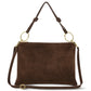 Italian genuine suede shoulder bag by TAKEASY in chocolate brown with sleek leather accents, stylish and versatile for everyday use.