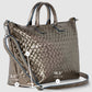 Italian Genuine Woven-Embossed Metallic Suede Top-Handle Bag | Urbino