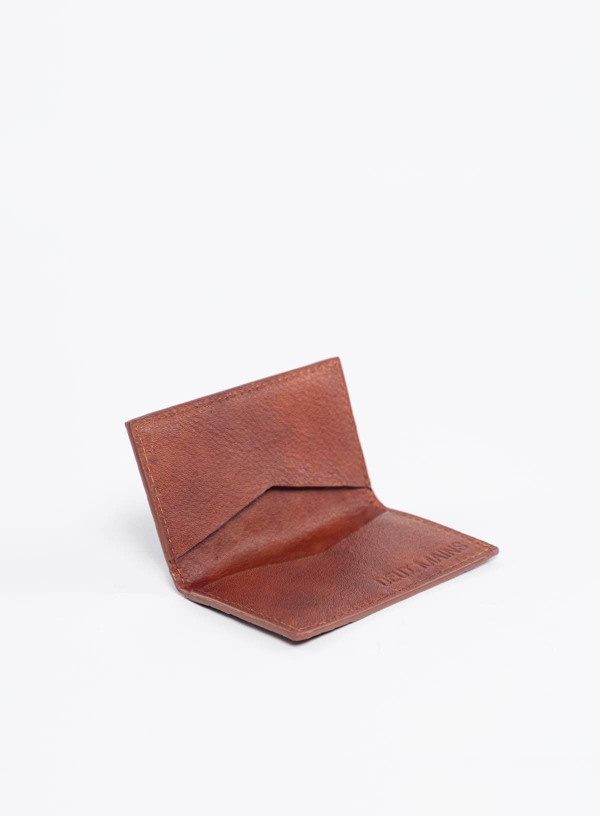Deux Mains woven card holder in tan, interior view with card slots