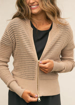 Inherit Co. Tate crochet open-knit cardigan in a neutral tone with open front and relaxed sleeves