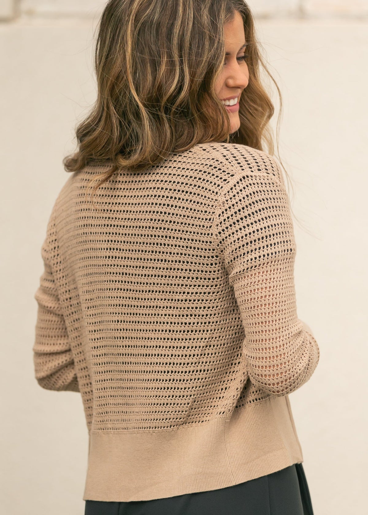 Inherit Co. Tate crochet open-knit cardigan with open front and textured knit design