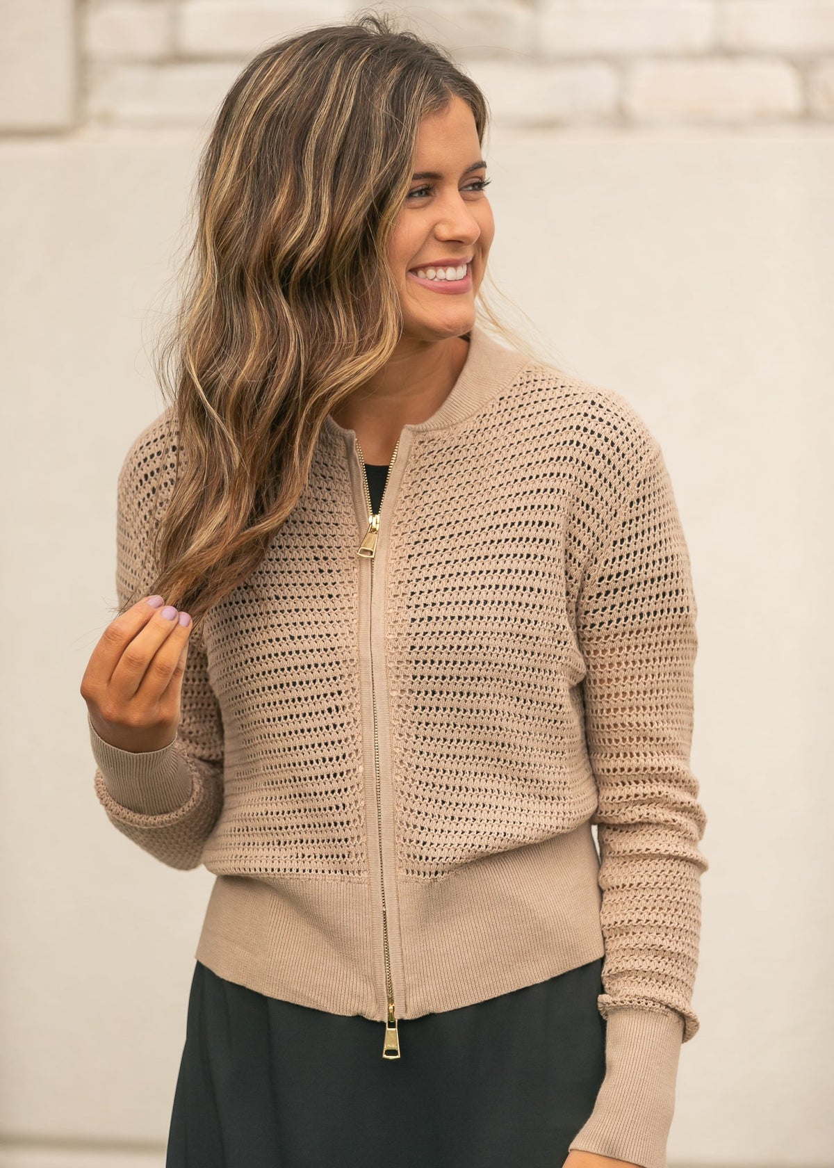 Inherit Co. Tate crochet open-knit cardigan with open front and textured weave detail