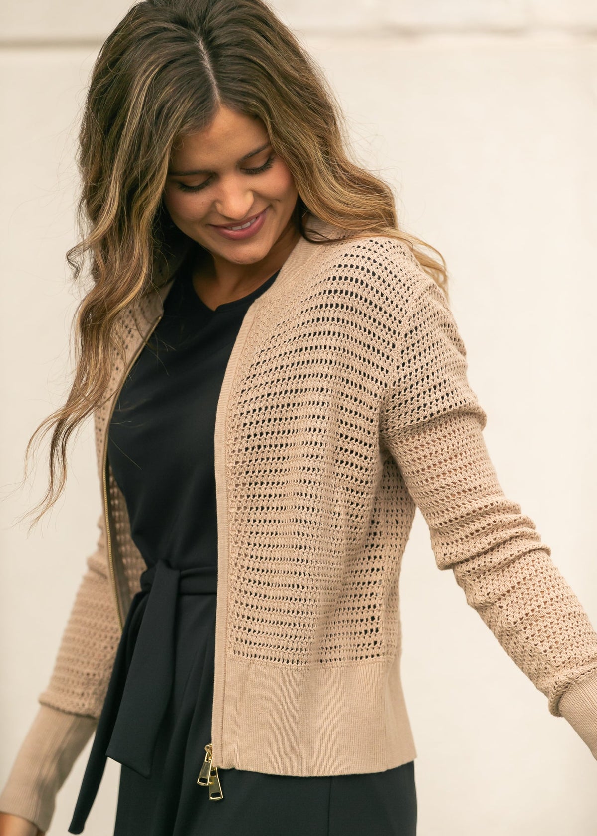 Inherit Co. Tate crochet open-knit cardigan with open front and textured pattern