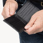 Deux Mains Shotgun Wallet For Him, close-up exterior view of leather wallet with compact card slots