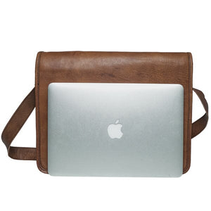 Full-grain leather messenger bag by Classy Leather Bags, designed for 15-inch laptops, featuring a sleek urban crossbody style.
