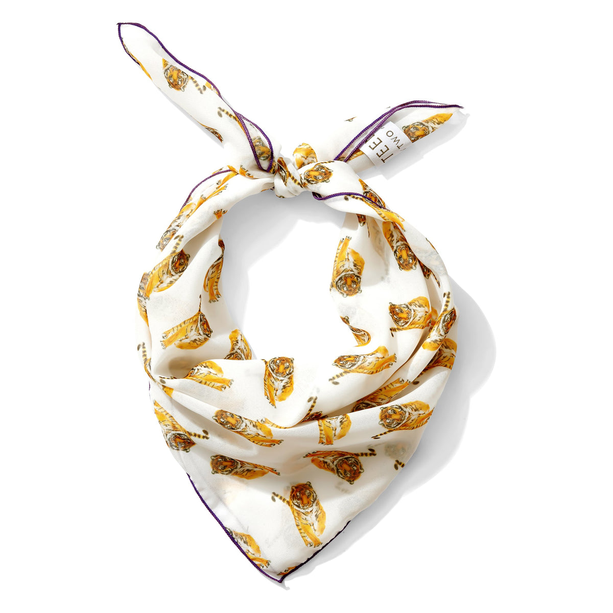 Yellow Tiger Chiffon Scarf with Purple Edging | 20" Square Scarf
