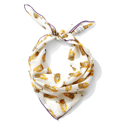 Yellow Tiger Chiffon Scarf with Purple Edging | 20" Square Scarf