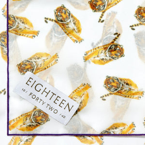 Yellow Tiger Chiffon Scarf with Purple Edging | 20" Square Scarf