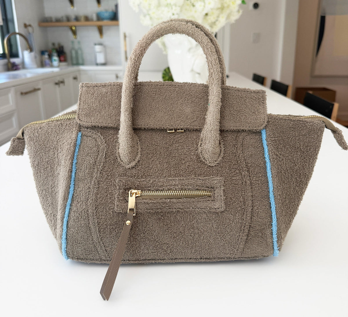 BEACH HAUS Cabana Tote Mini in tobacco brown with structured woven design and top handles