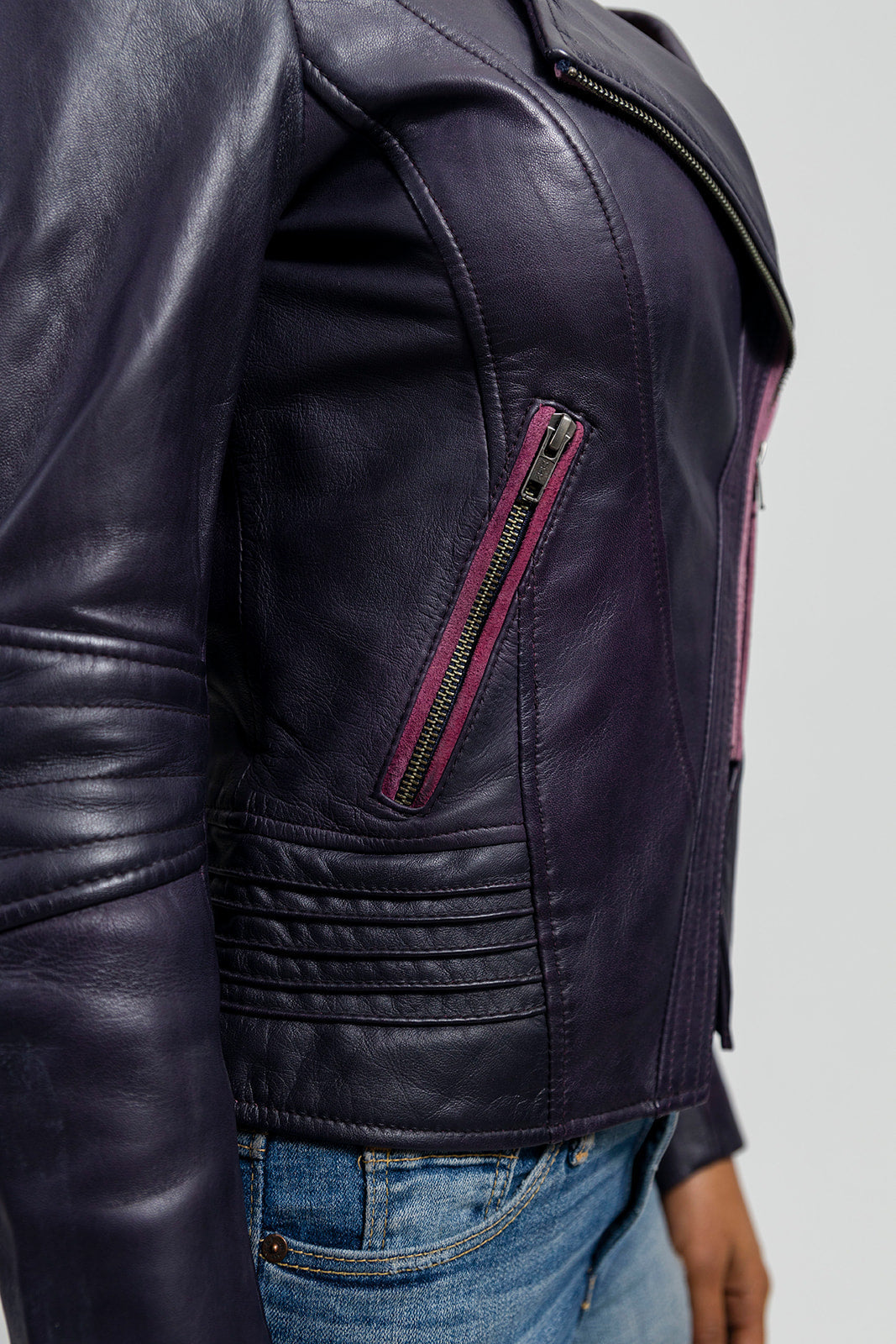 Whet Blu NYC Trish women's lambskin leather jacket with visible front pockets