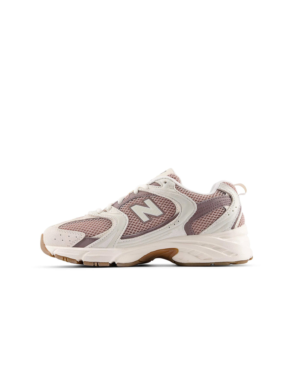 Beige and brown New Balance Women's 530 running shoes with breathable mesh and supportive sole, designed for comfort and performance.