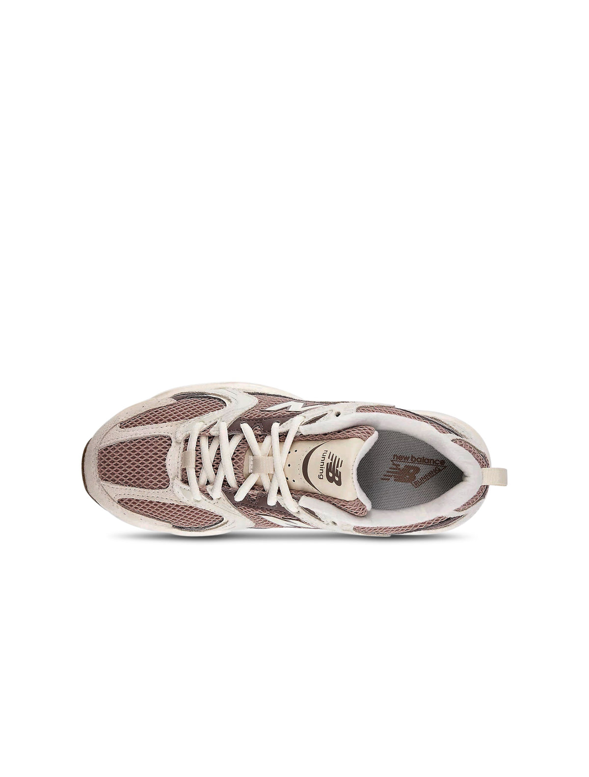 Beige and brown New Balance Womens 530 running shoes with breathable mesh and cushioned soles, designed for comfort and support.