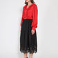 Gracia Fashion Women's V-Neck Long Sleeve Ruffle Detailed Crop Top