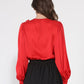 Gracia Fashion Women's V-Neck Long Sleeve Ruffle Detailed Crop Top